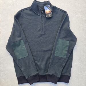Cremieux Men Polo Shirt L Green Pullover Patch Sleeve‎ Mock Neck The Gamekeeper